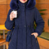 Fur-Trimmed Jacket with Elasticized Cuffs Navy Blue