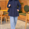 ⁦Fur-Trimmed Jacket with Elasticized Cuffs Navy Blue⁩ - الصورة ⁦2⁩
