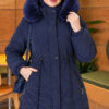 ⁦Fur-Trimmed Jacket with Elasticized Cuffs Navy Blue⁩ - الصورة ⁦3⁩