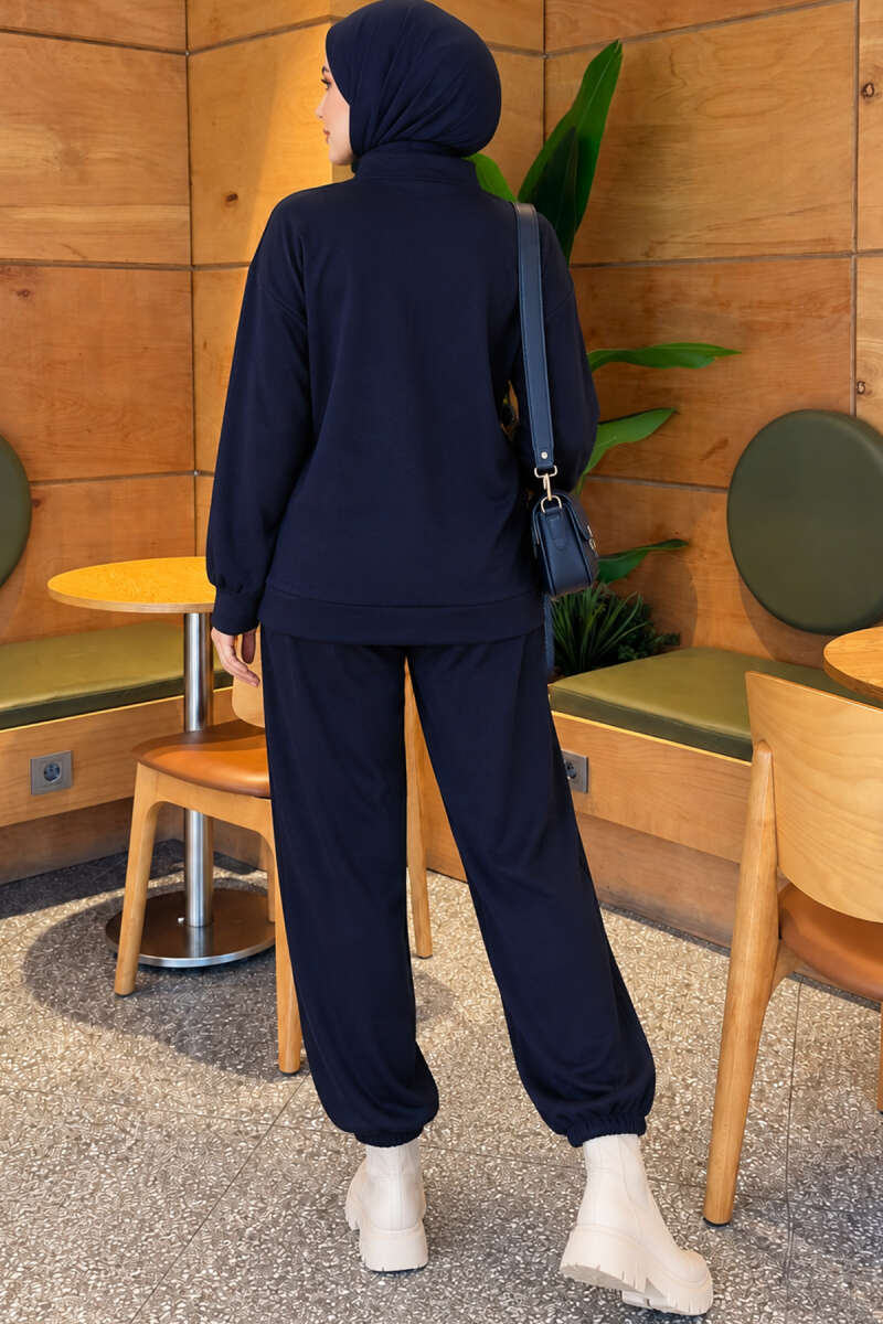 Zip-up Modal Loyşa Two-Piece Set Navy Blue - Image 4