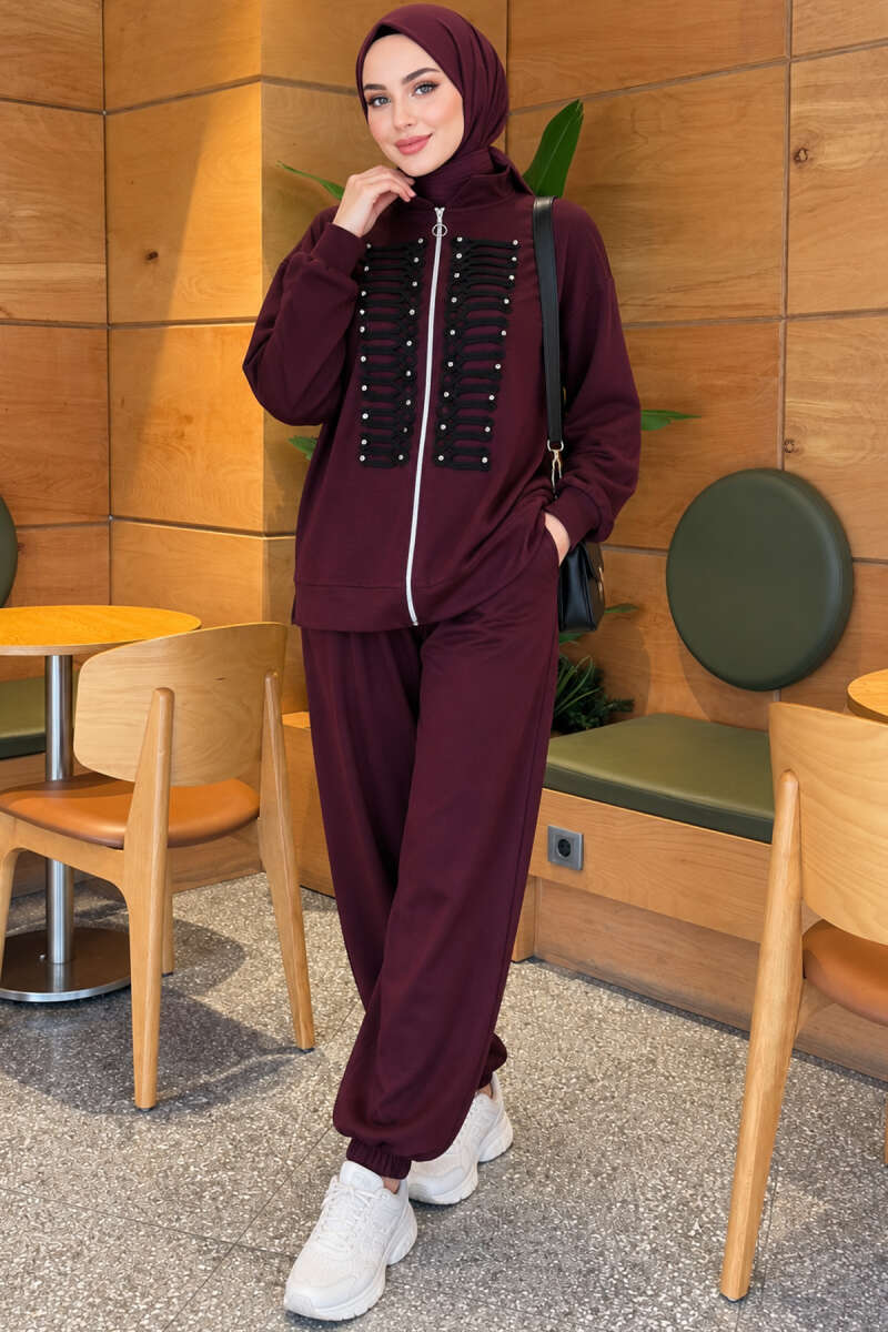 Zip-up Modal Loyşa Two-Piece Set Plum