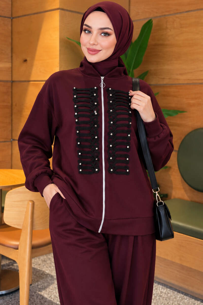 Zip-up Modal Loyşa Two-Piece Set Plum - Image 2