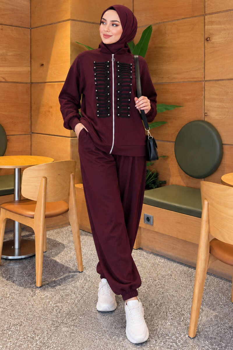 Zip-up Modal Loyşa Two-Piece Set Plum - Image 3