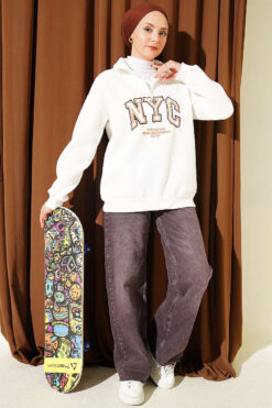 Alternative view of Zip-up NYC Embroidered French Terry Sweatshirt Ecru