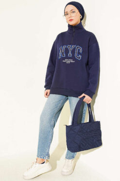 Alternative view of Zip-up NYC Embroidered French Terry Sweatshirt Navy Blue