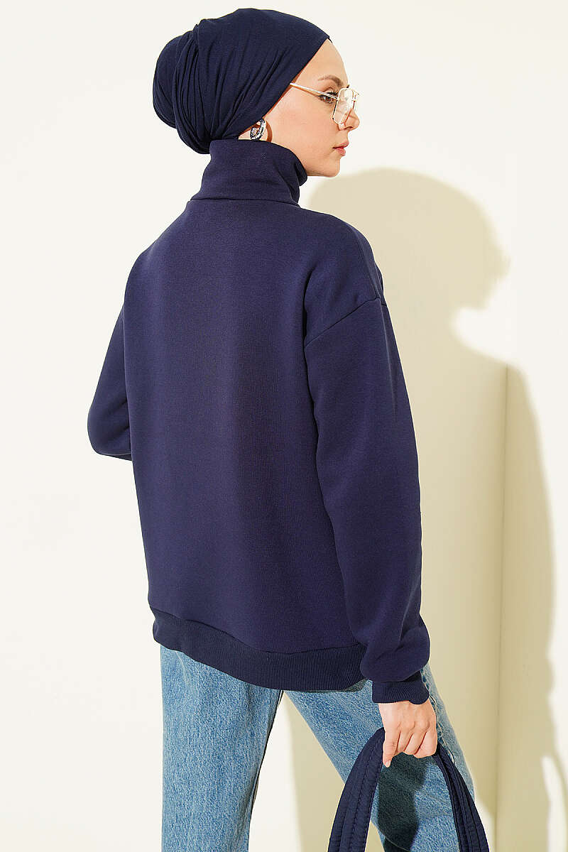 Zip-up NYC Embroidered French Terry Sweatshirt Navy Blue - الصورة 3