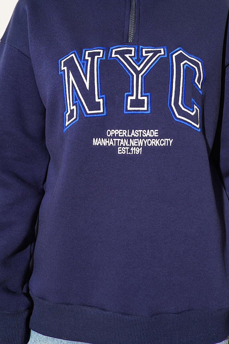 Zip-up NYC Embroidered French Terry Sweatshirt Navy Blue - الصورة 4