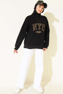 Alternative view of Zip-up NYC Embroidered French Terry Sweatshirt Black