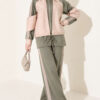 Zip-up Striped Trim French Terry Two-Piece Set Khaki - Imagen 2