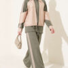 Zip-up Striped Trim French Terry Two-Piece Set Khaki - Imagen 3