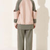 Zip-up Striped Trim French Terry Two-Piece Set Khaki - Imagen 4