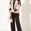 Zip-up Striped Trim French Terry Two-Piece Set Brown - immagine 3