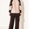 Zip-up Striped Trim French Terry Two-Piece Set Brown - immagine 4