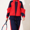 ⁦Zip-up Striped Trim French Terry Two-Piece Set Navy Blue⁩ - الصورة ⁦2⁩