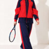 ⁦Zip-up Striped Trim French Terry Two-Piece Set Navy Blue⁩ - الصورة ⁦3⁩