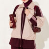 Zip-up Striped Trim French Terry Two-Piece Set Plum - الصورة 2
