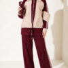 Zip-up Striped Trim French Terry Two-Piece Set Plum - الصورة 3