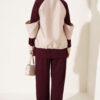 Zip-up Striped Trim French Terry Two-Piece Set Plum - الصورة 4