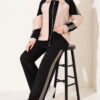 Zip-up Striped Trim French Terry Two-Piece Set Black - Image 5