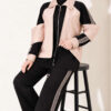Zip-up Striped Trim French Terry Two-Piece Set Black - الصورة 2