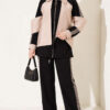 Zip-up Striped Trim French Terry Two-Piece Set Black - الصورة 3