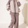 Zip-up Striped Trim French Terry Two-Piece Set Mink – Bild 4
