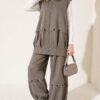 Zip-up Vest and French Terry Two-Piece Set Khaki