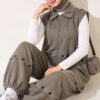 Zip-up Vest and French Terry Two-Piece Set Khaki - Afbeelding 2