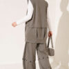 Zip-up Vest and French Terry Two-Piece Set Khaki - Afbeelding 3