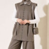 Zip-up Vest and French Terry Two-Piece Set Khaki - Afbeelding 4