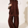 Zip-up Vest and French Terry Two-Piece Set Brown