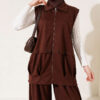 Zip-up Vest and French Terry Two-Piece Set Brown - Afbeelding 2