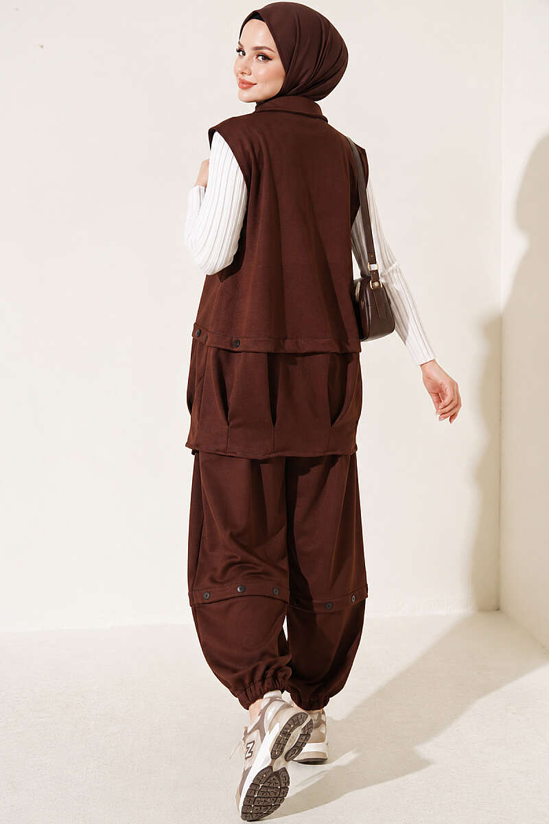 Zip-up Vest and French Terry Two-Piece Set Brown - Afbeelding 3