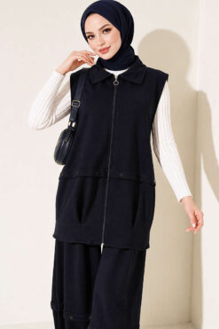 Alternative view of Zip-up Vest and French Terry Two-Piece Set Navy Blue