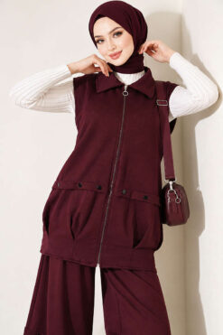 Alternative view of Zip-up Vest and French Terry Two-Piece Set Plum