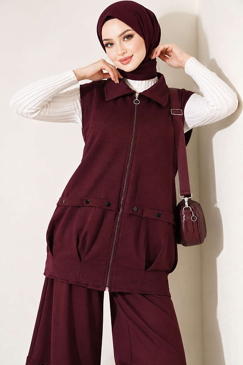 Zip-up Vest and French Terry Two-Piece Set Plum - Afbeelding 2