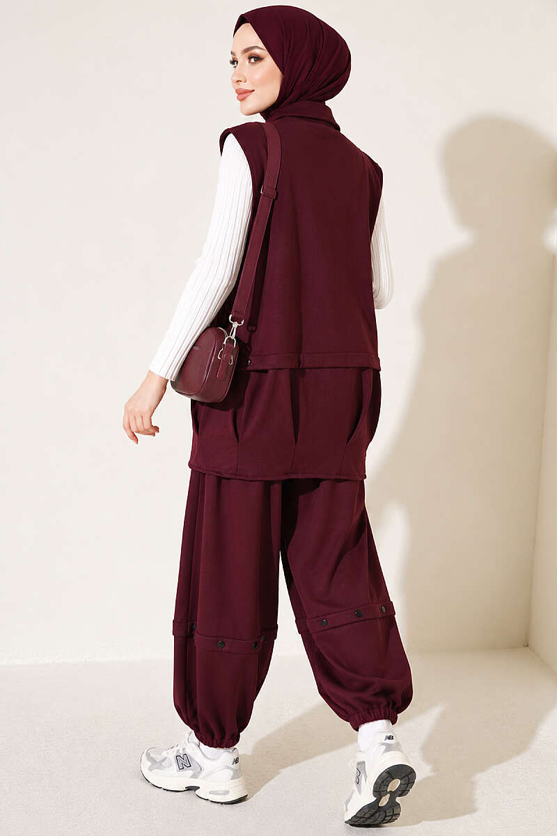 Zip-up Vest and French Terry Two-Piece Set Plum - Afbeelding 3