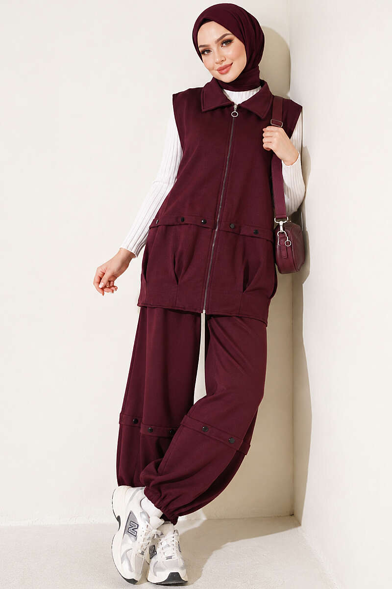 Zip-up Vest and French Terry Two-Piece Set Plum - Afbeelding 4