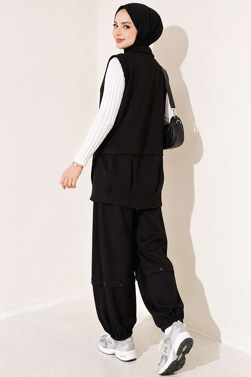 Zip-up Vest and French Terry Two-Piece Set Black - Afbeelding 3