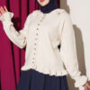Ruffled Button-Detail Knit Cardigan Beige