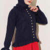Ruffled Button-Detail Knit Cardigan Navy Blue