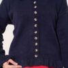 ⁦Ruffled Button-Detail Knit Cardigan Navy Blue⁩ - الصورة ⁦4⁩