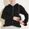 Ruffled Button-Detail Knit Cardigan Black