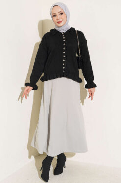 Alternative view of Ruffled Button-Detail Knit Cardigan Black