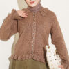 Ruffled Button-Detail Knit Cardigan Mink
