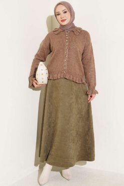 Alternative view of Ruffled Button-Detail Knit Cardigan Mink