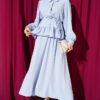 Ruffled Detail Belted Skirt Set Blue