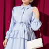 Ruffled Detail Belted Skirt Set Blue - immagine 2