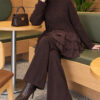 Shoulder Ruffle Detail Knit Two-Piece Set Brown - Image 6