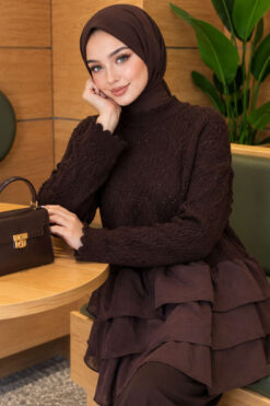 Alternative view of Ruffle-Detail Knit Two-Piece Set Brown